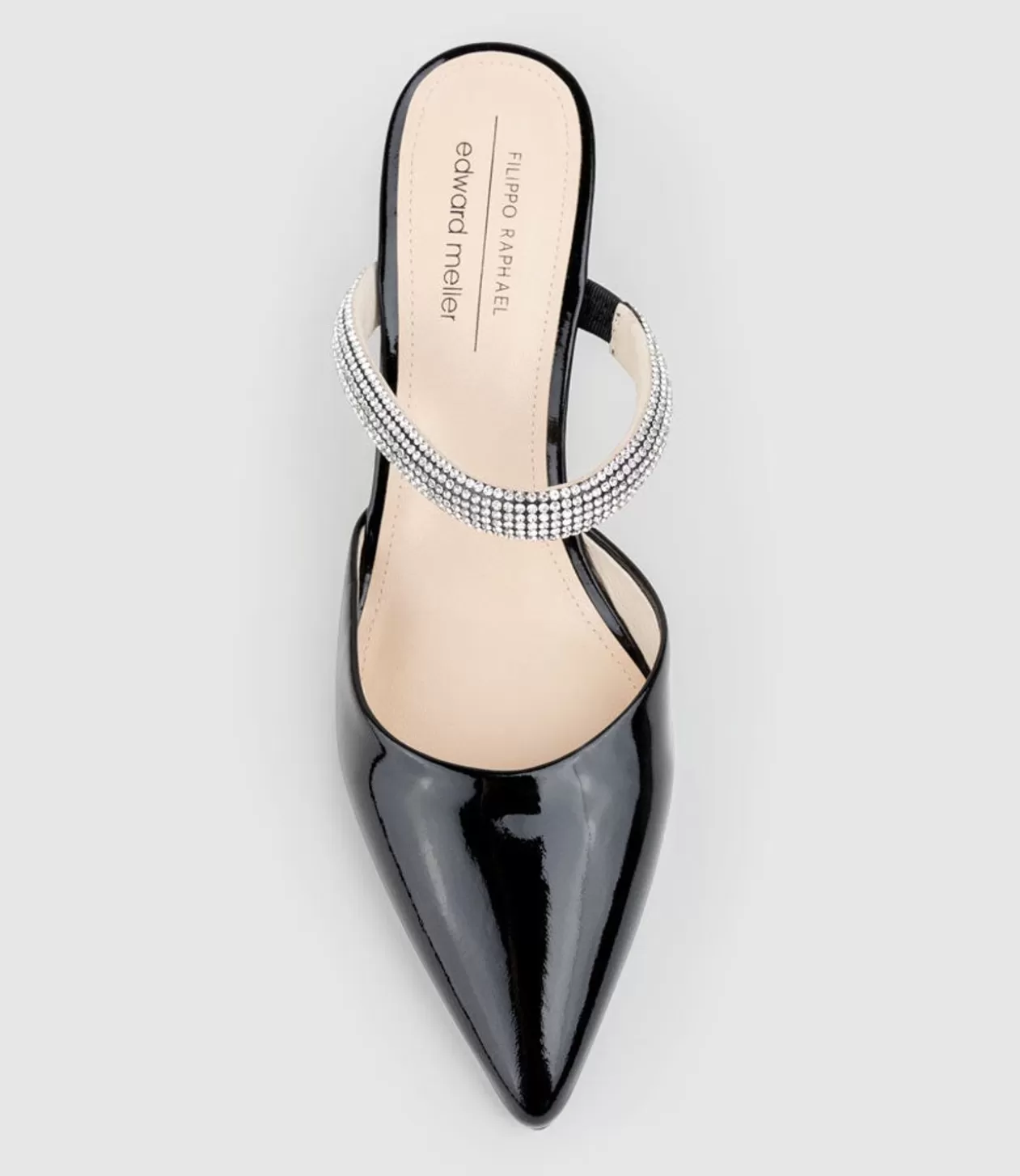 Edward Meller High Heel<Alexa85 Closed Toe Slide With Diamante Band In Black Patent