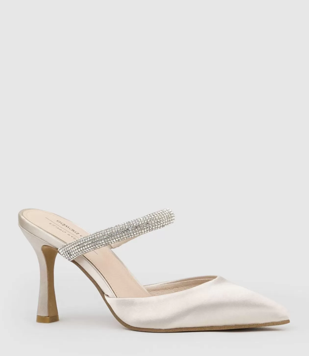 Edward Meller High Heel<Alexa85 Closed Toe Slide With Diamante Band In Champagne Satin