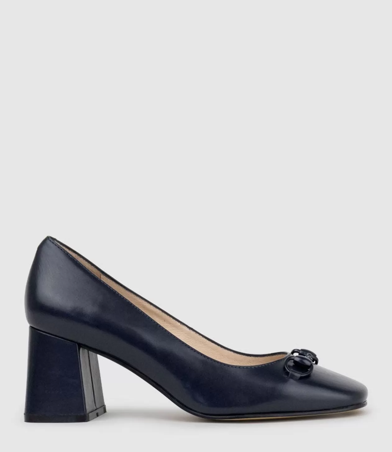 Edward Meller Mid Heel<Blythe65 Square Toe Pump With Hardware In Navy Baby Calf