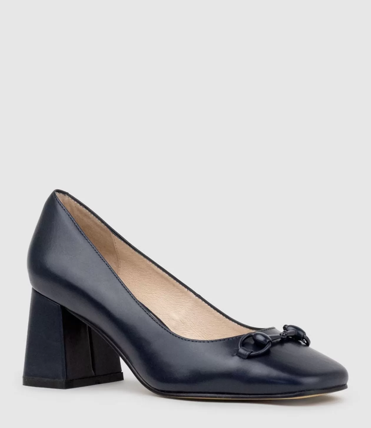 Edward Meller Mid Heel<Blythe65 Square Toe Pump With Hardware In Navy Baby Calf