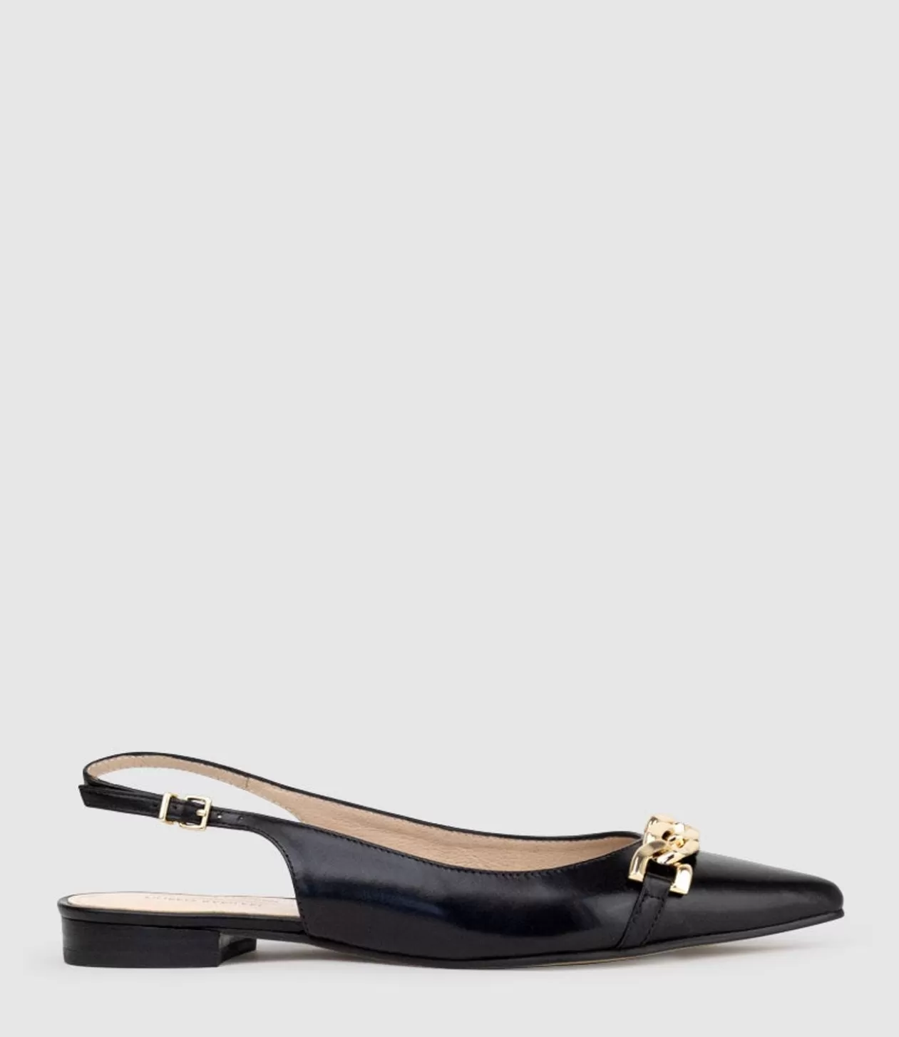 Edward Meller Ballet Flats<Elda Pointed Slingback With Chain Detail In Black Baby Calf