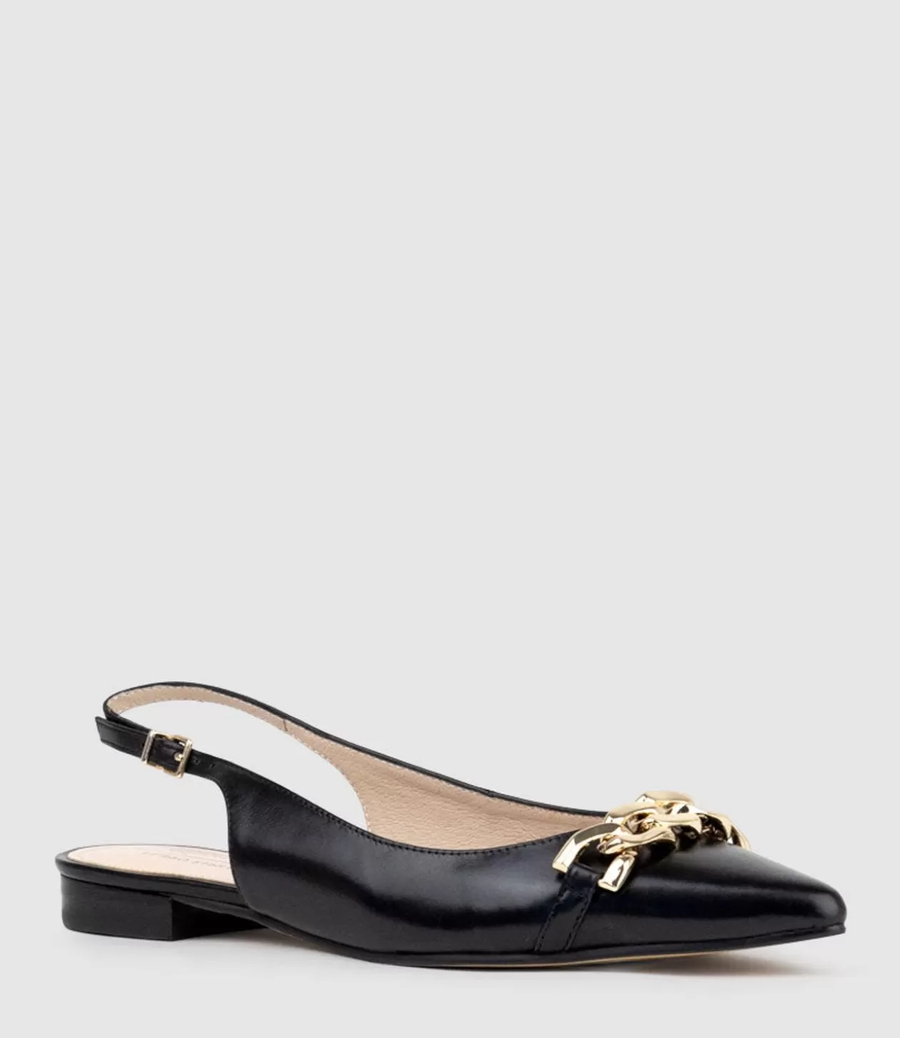 Edward Meller Ballet Flats<Elda Pointed Slingback With Chain Detail In Black Baby Calf