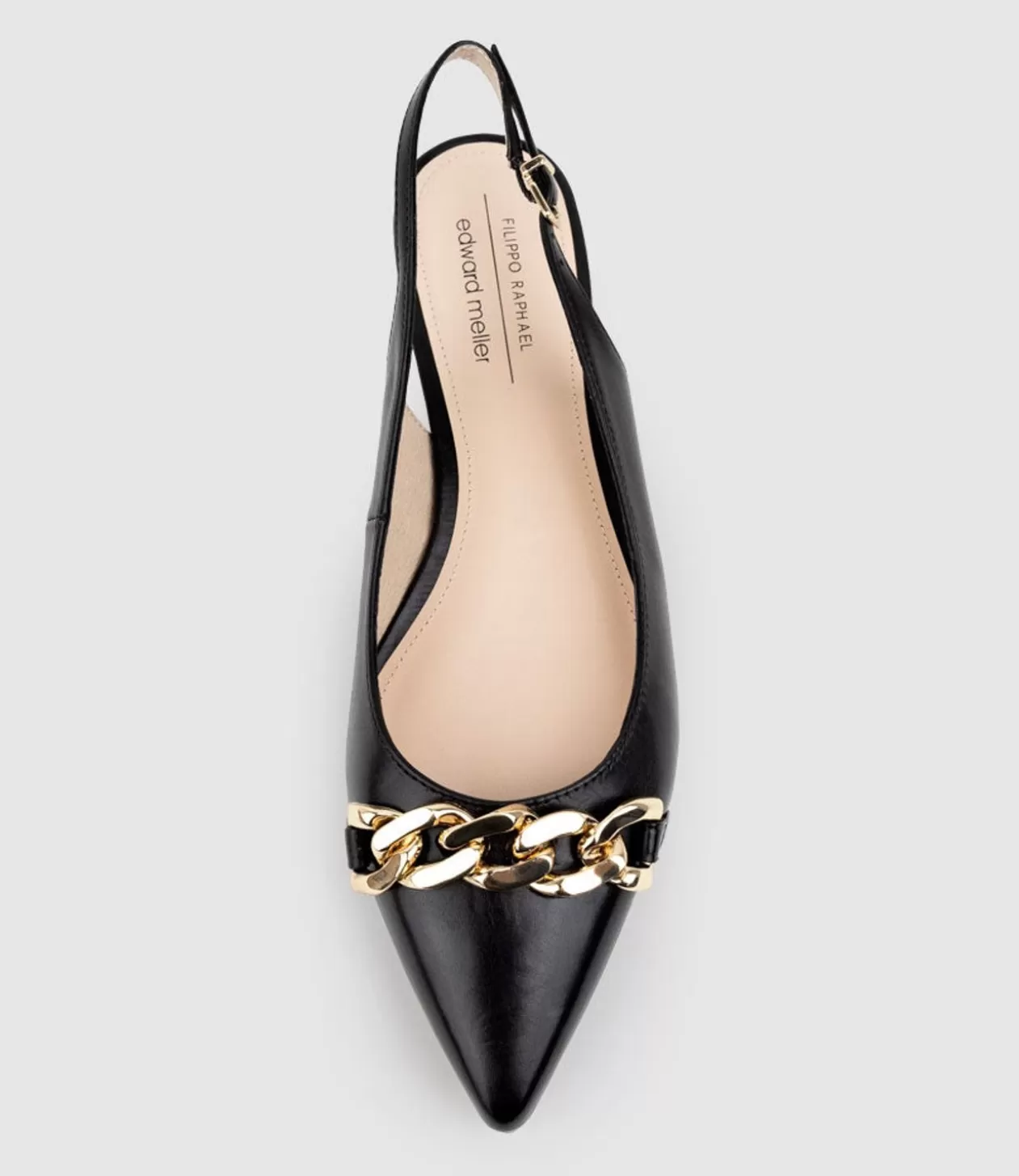 Edward Meller Ballet Flats<Elda Pointed Slingback With Chain Detail In Black Baby Calf