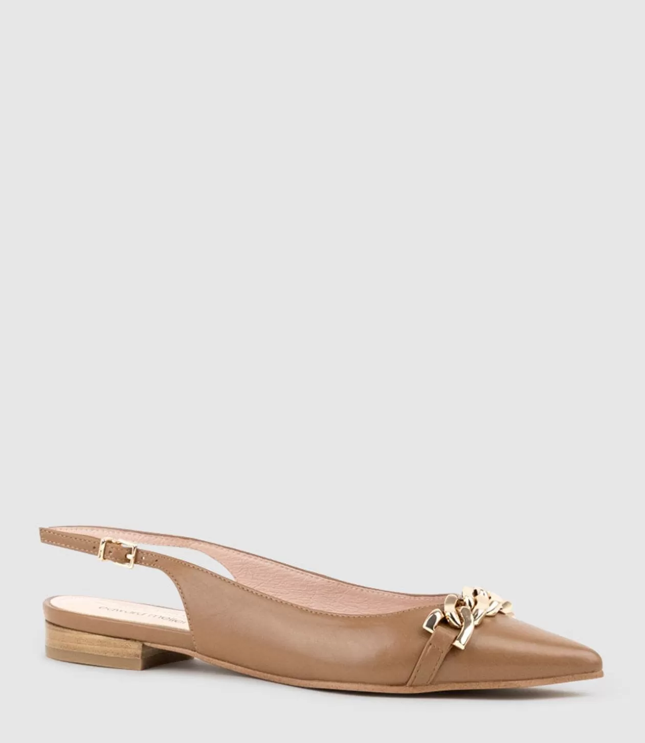 Edward Meller Ballet Flats<Elda Pointed Slingback With Chain Detail In Tan Baby Calf
