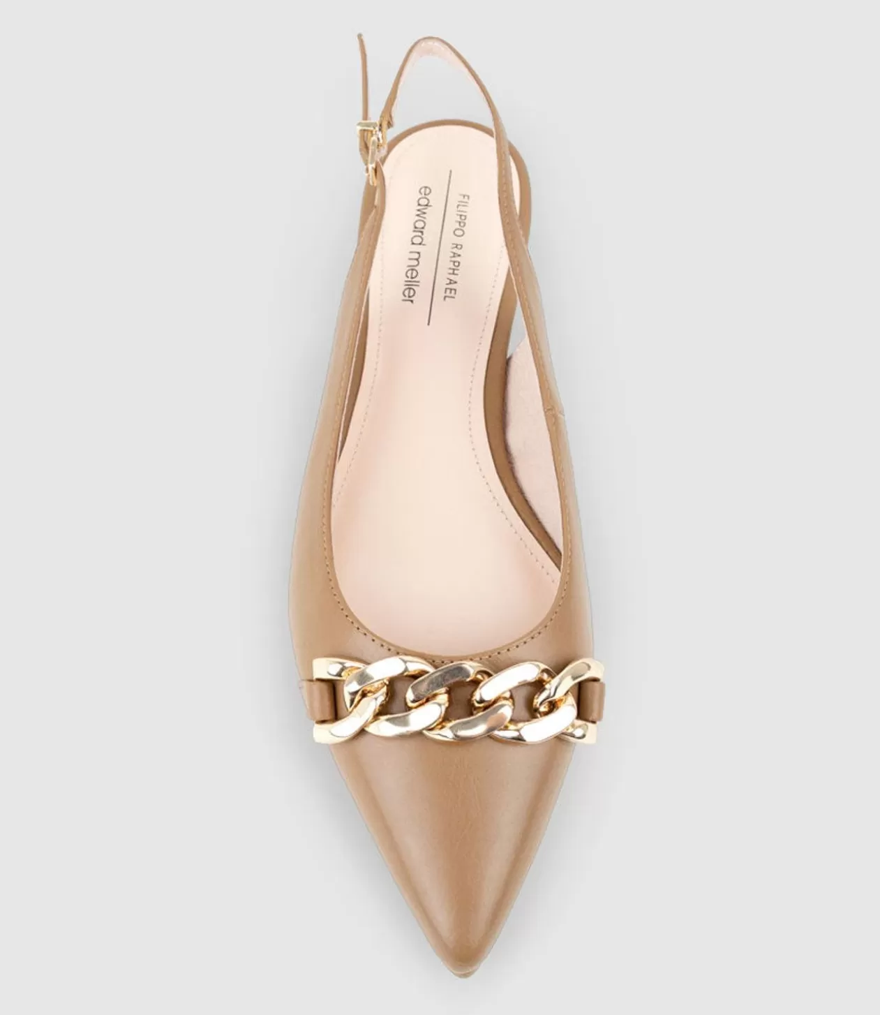 Edward Meller Ballet Flats<Elda Pointed Slingback With Chain Detail In Tan Baby Calf