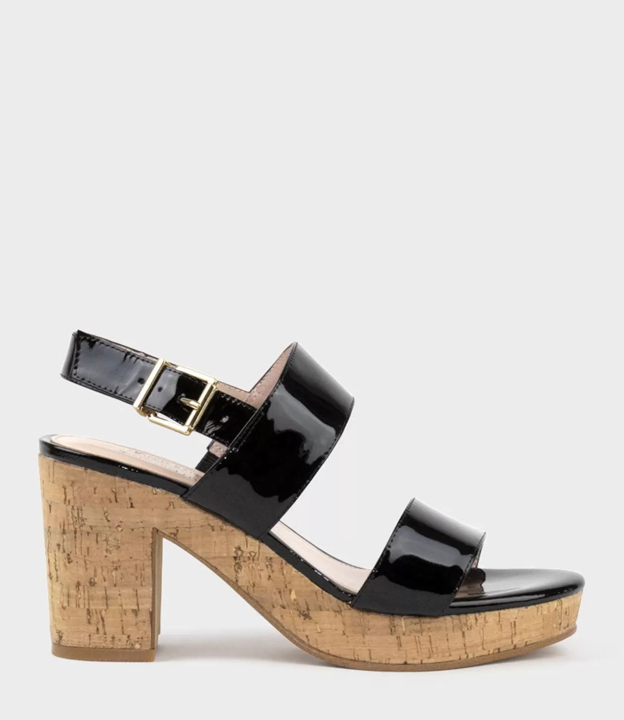Edward Meller Platform Sandals<Rana80 Two Strap Sandal On Cork Unit In Black Patent