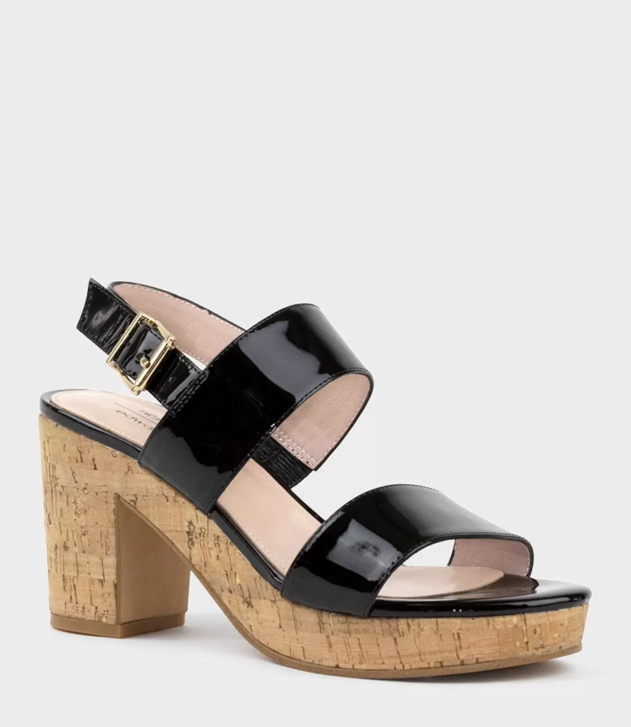 Edward Meller Platform Sandals<Rana80 Two Strap Sandal On Cork Unit In Black Patent