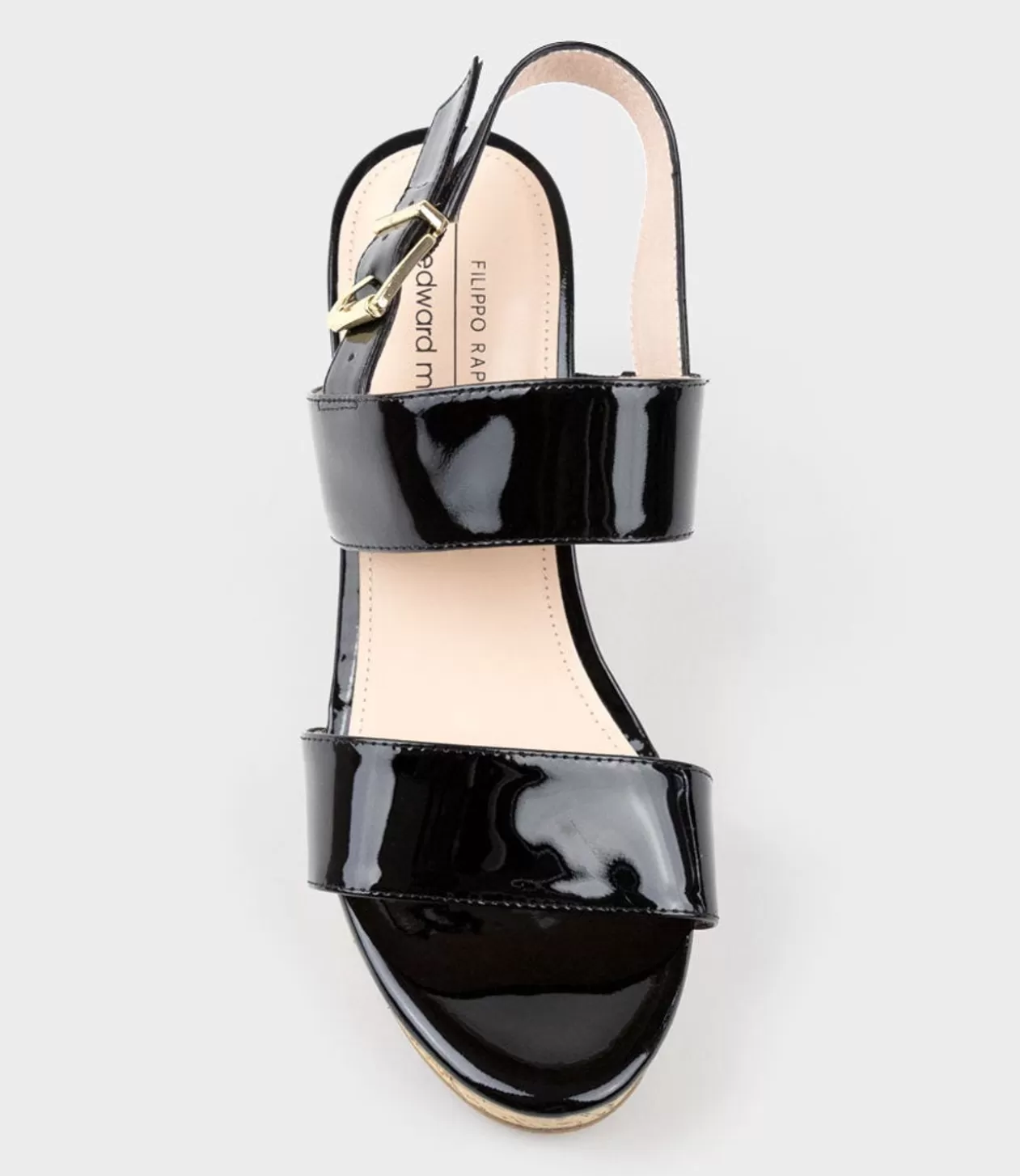 Edward Meller Platform Sandals<Rana80 Two Strap Sandal On Cork Unit In Black Patent
