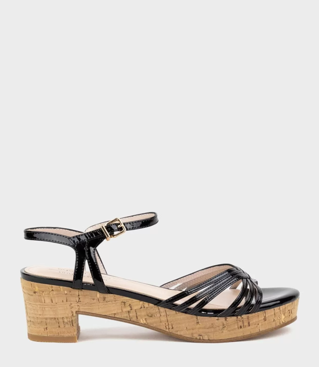 Edward Meller Mid Heel Sandals<Rania50 Multistrap Sandal On Cork Unit In Black Patent