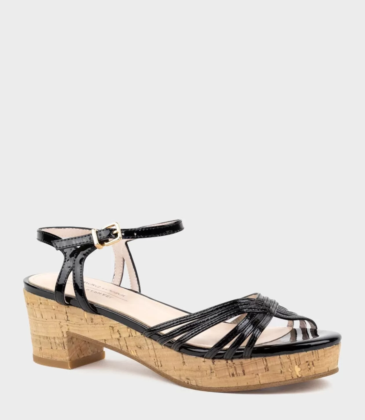 Edward Meller Mid Heel Sandals<Rania50 Multistrap Sandal On Cork Unit In Black Patent