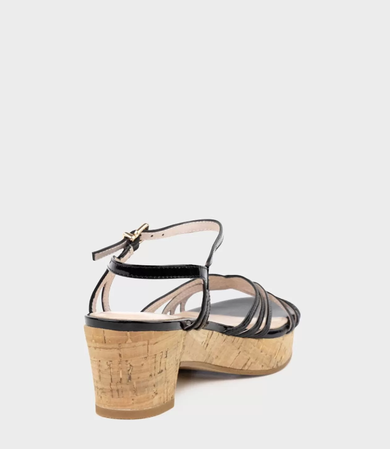Edward Meller Mid Heel Sandals<Rania50 Multistrap Sandal On Cork Unit In Black Patent