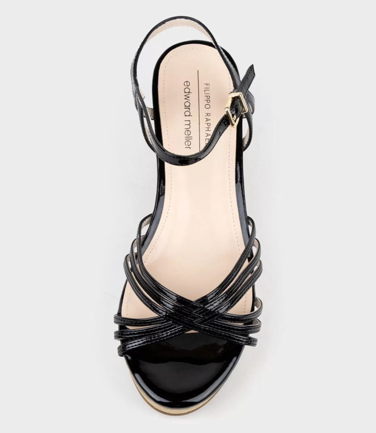 Edward Meller Mid Heel Sandals<Rania50 Multistrap Sandal On Cork Unit In Black Patent