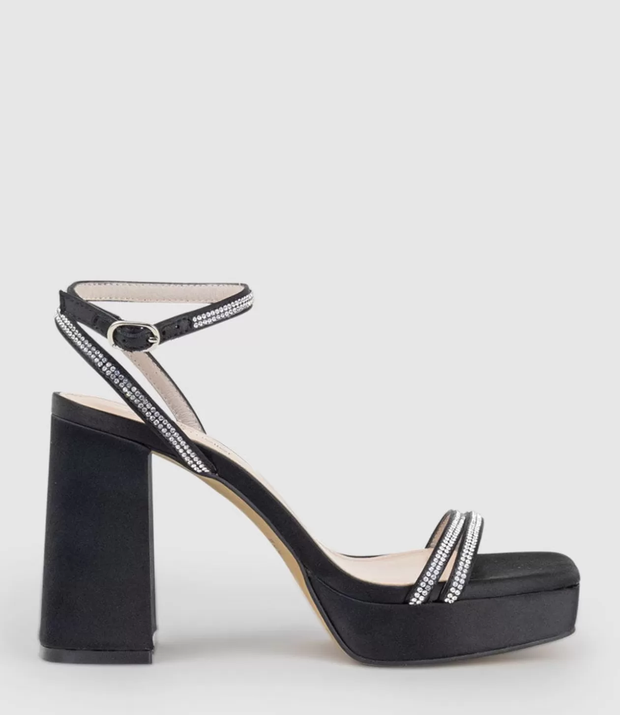 Edward Meller Platform Sandals<Rasso95 Platform Sandal With Diamante Straps In Black Satin