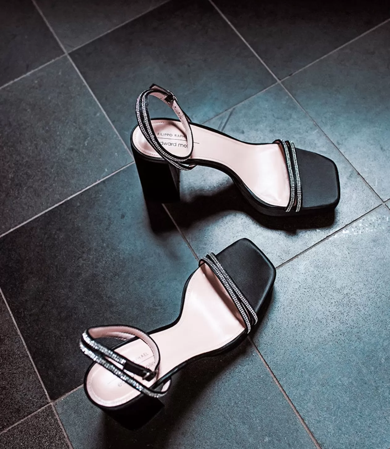 Edward Meller Platform Sandals<Rasso95 Platform Sandal With Diamante Straps In Black Satin
