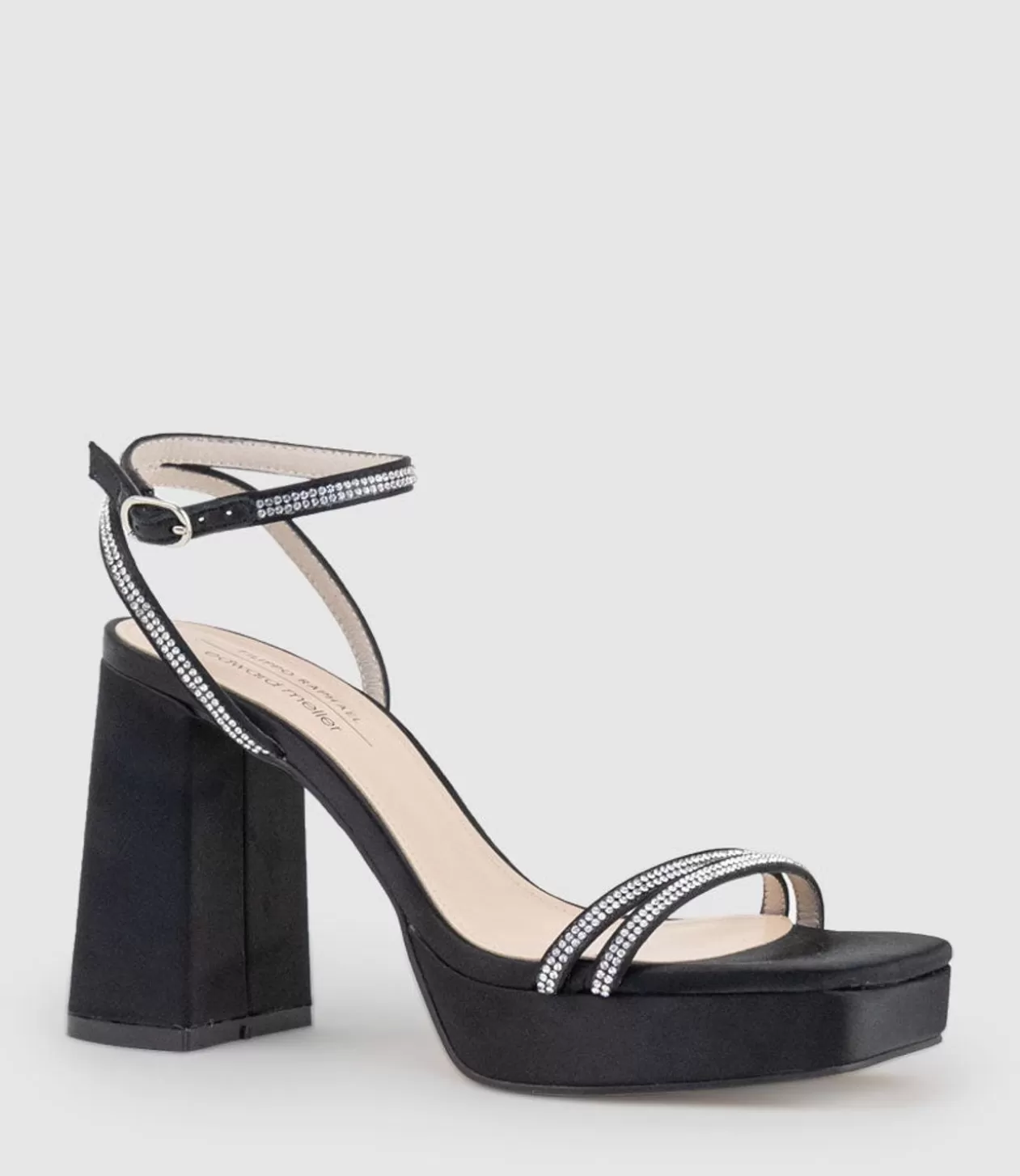 Edward Meller Platform Sandals<Rasso95 Platform Sandal With Diamante Straps In Black Satin
