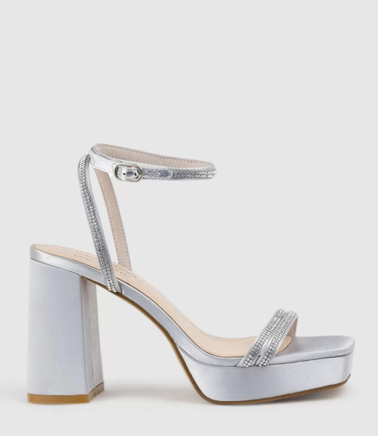 Edward Meller Platform Sandals<Rasso95 Platform Sandal With Diamante Straps In Silver Satin