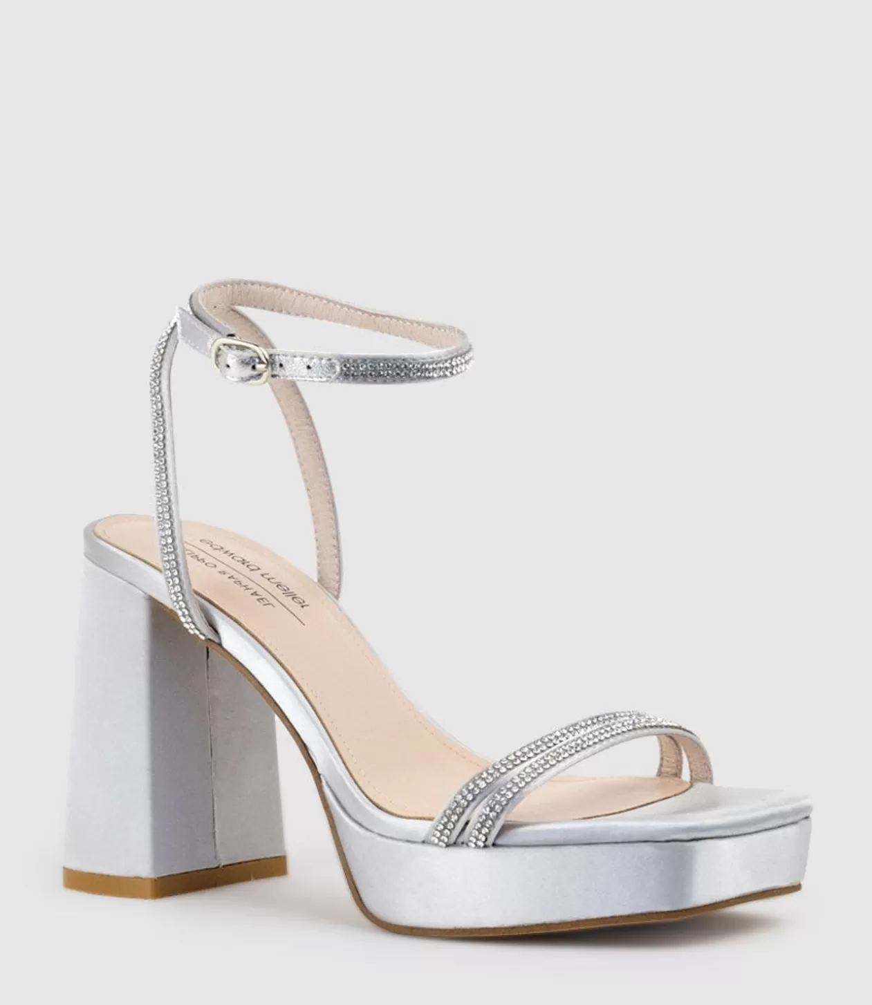 Edward Meller Platform Sandals<Rasso95 Platform Sandal With Diamante Straps In Silver Satin