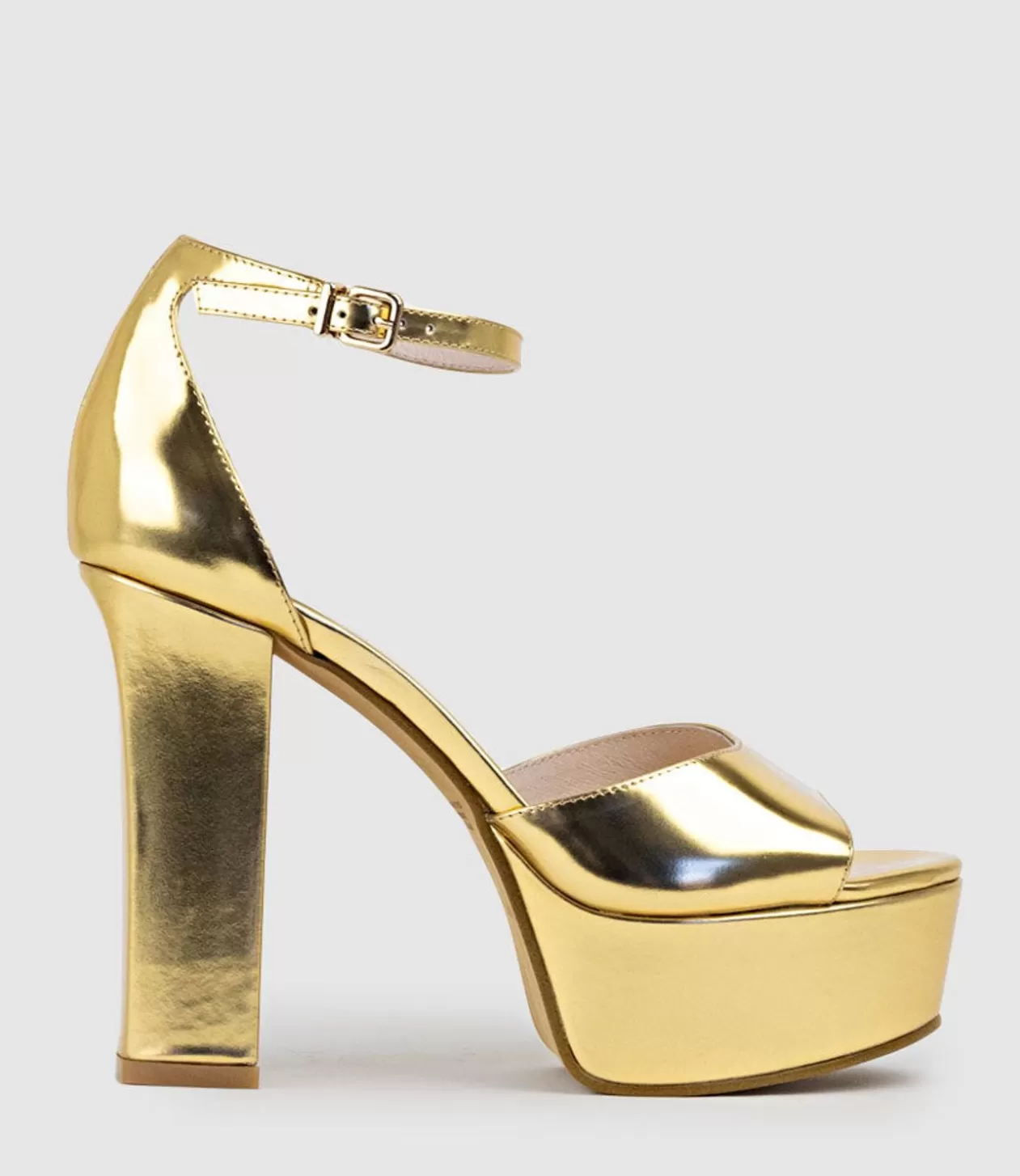 Edward Meller High Heel Sandals<Roxy125 Open Toe Platform Sandal In Gold Mirror