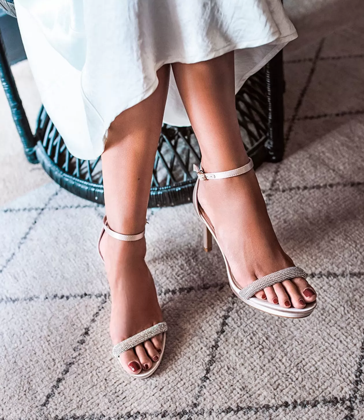 Edward Meller High Heel Sandals<Satina90 Diamond Band Sandal Platform Sandal In Champagne Satin