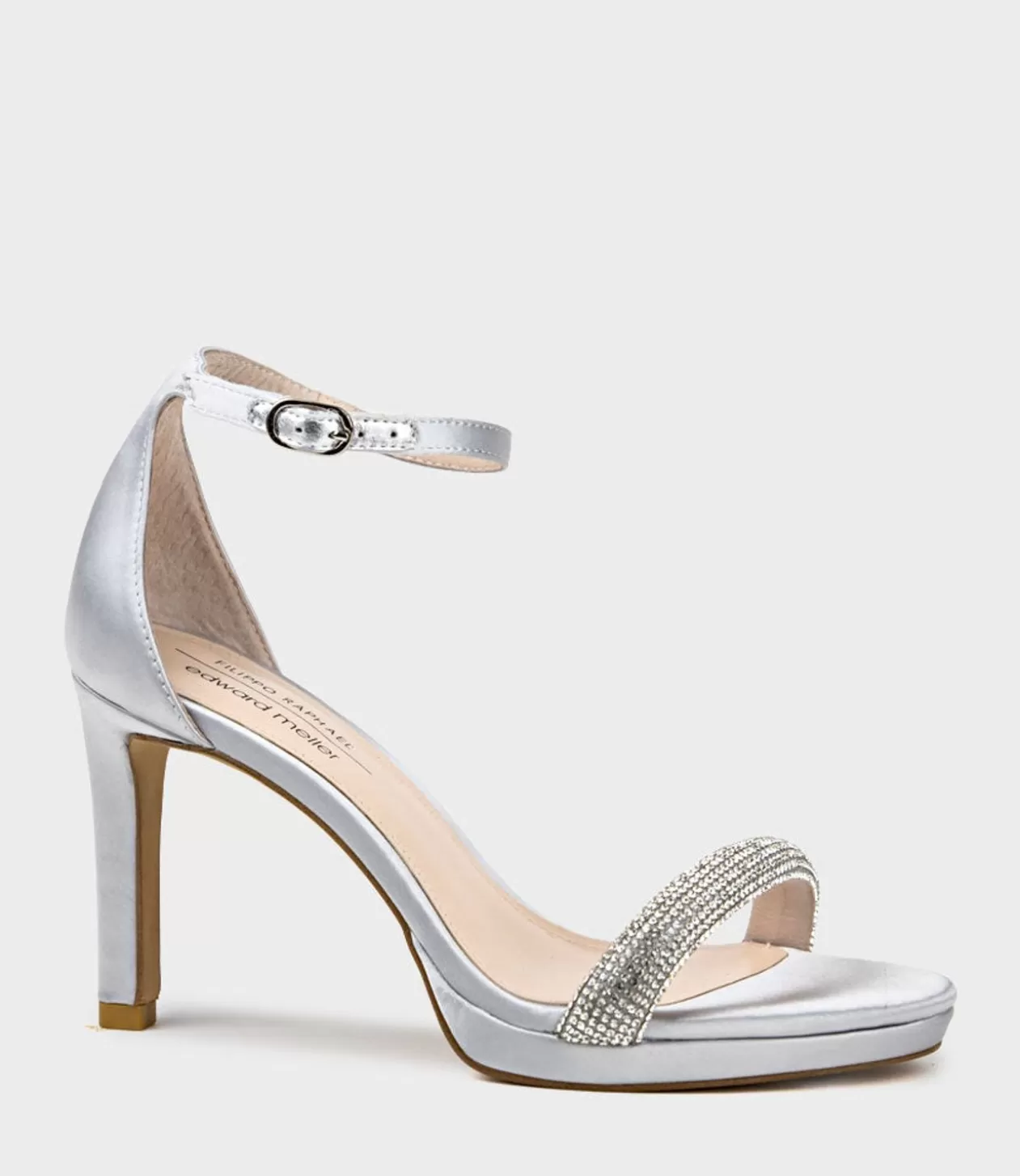 Edward Meller High Heel Sandals<Satina90 Diamond Band Sandal Platform Sandal In Silver Satin