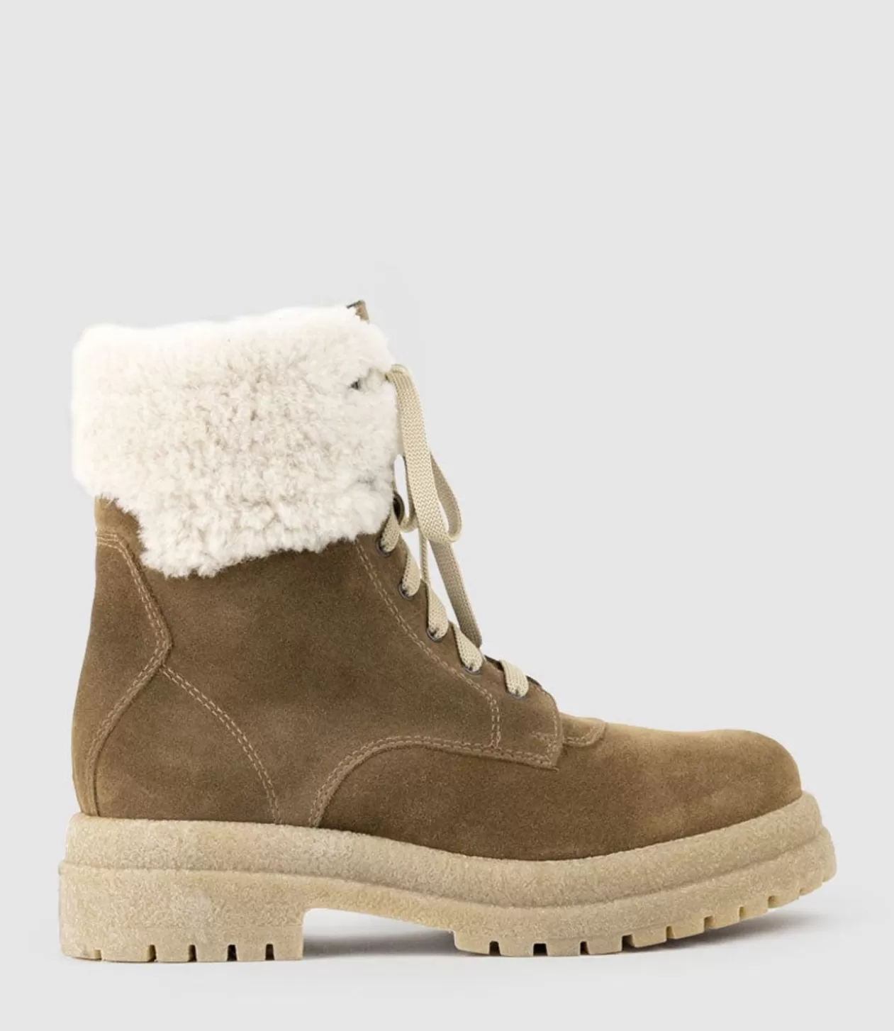 Edward Meller La Canadienne<Victor Shearling Collar Lace Up Boot In Walnut Suede