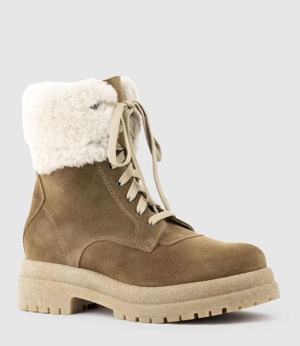 Edward Meller Ankle Boots<Victor Shearling Collar Lace Up Boot In Walnut Suede